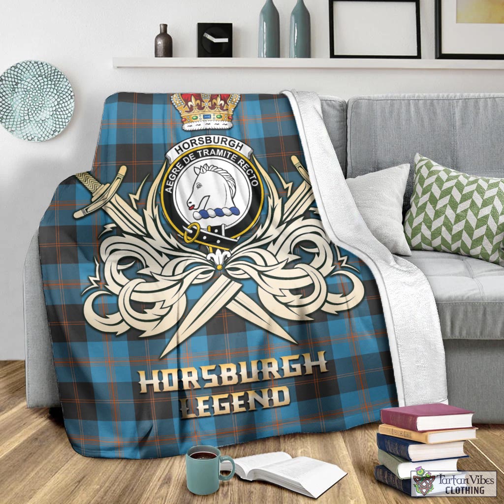 Tartan Vibes Clothing Horsburgh Tartan Blanket with Clan Crest and the Golden Sword of Courageous Legacy