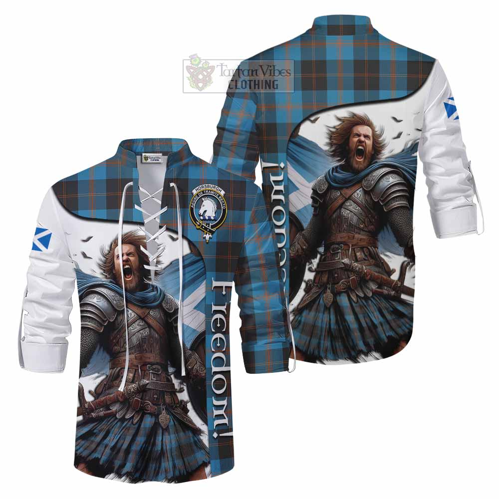 Tartan Vibes Clothing Horsburgh Crest Tartan Ghillie Kilt Shirt Inspired by the Freedom of Scottish Warrior