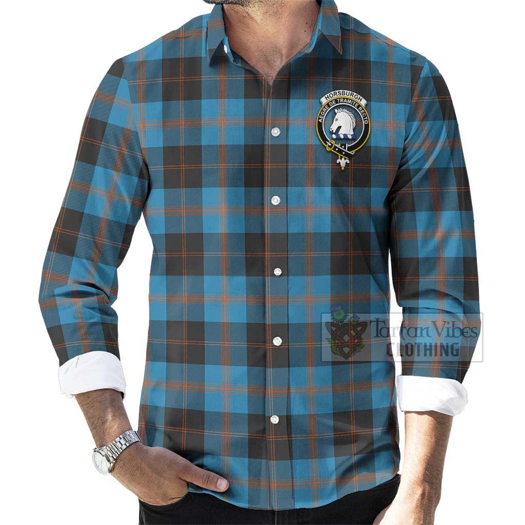 Tartan Vibes Clothing Horsburgh Tartan Long Sleeve Button Shirt with Family Crest and Bearded Skull Holding Bottles of Whiskey