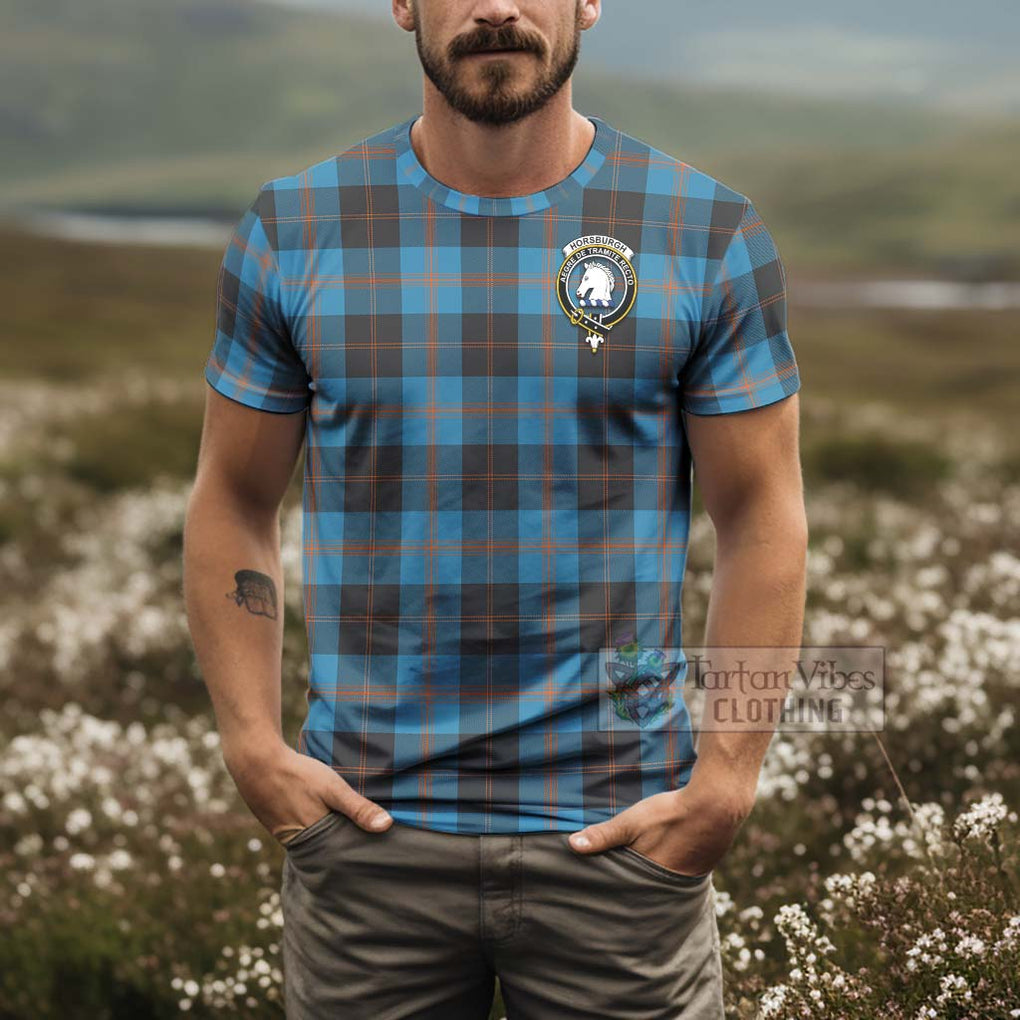 Tartan Vibes Clothing Horsburgh Tartan T-Shirt with Family Crest and Bearded Skull Holding Bottles of Whiskey