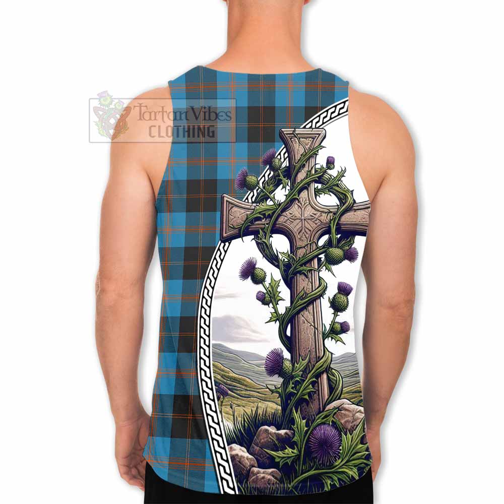 Tartan Vibes Clothing Horsburgh Tartan Men's Tank Top with Family Crest and St. Andrew's Cross Accented by Thistle Vines