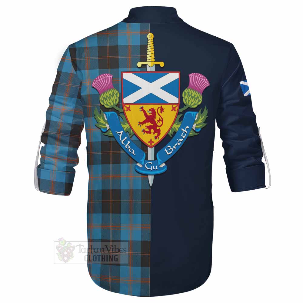 Horsburgh Tartan Ghillie Kilt Shirt Alba with Scottish Lion Royal Arm Half Style