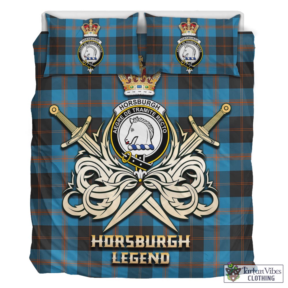 Tartan Vibes Clothing Horsburgh Tartan Bedding Set with Clan Crest and the Golden Sword of Courageous Legacy