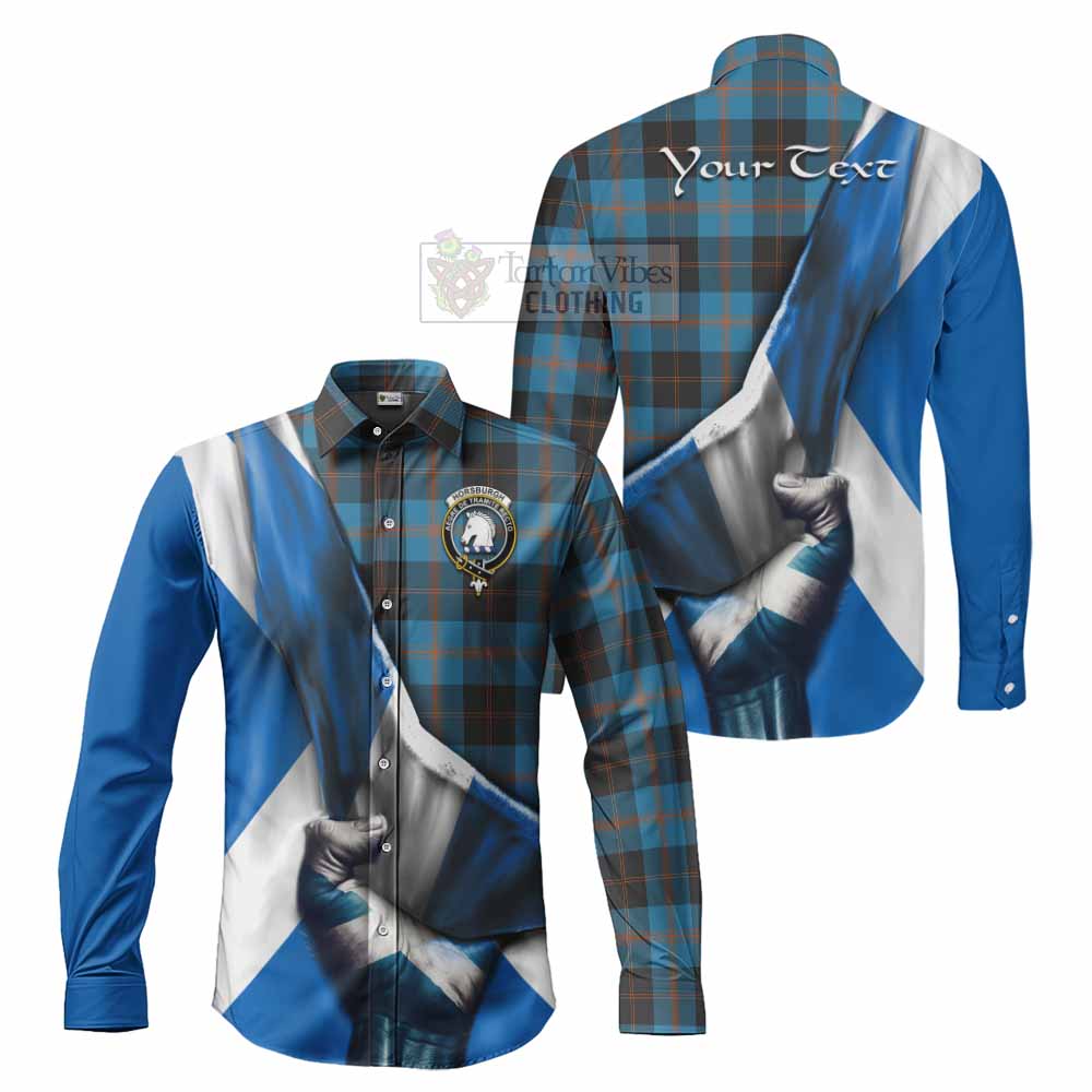 Tartan Vibes Clothing Horsburgh Tartan Long Sleeve Button Shirt with Family Crest Scotland Patriotic Style