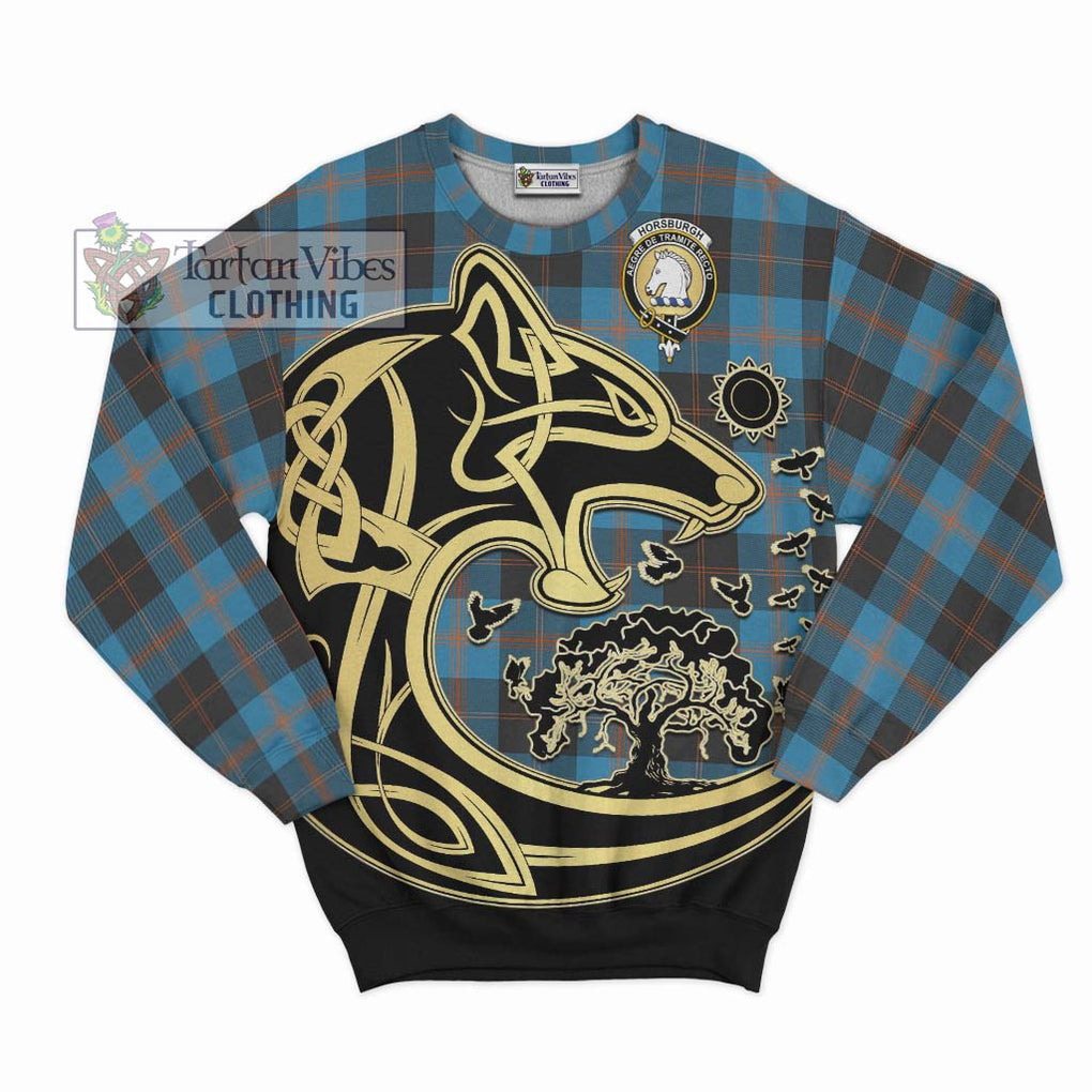 Horsburgh Tartan Sweatshirt with Family Crest Celtic Wolf Style - Tartan Vibes Clothing