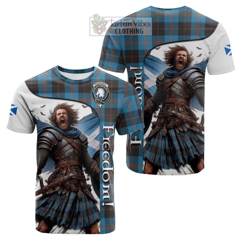 Tartan Vibes Clothing Horsburgh Crest Tartan Cotton T-shirt Inspired by the Freedom of Scottish Warrior