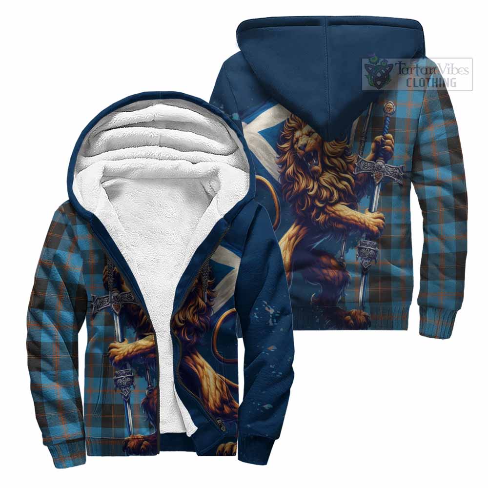 Tartan Vibes Clothing Horsburgh Tartan Family Crest Sherpa Hoodie with Scottish Majestic Lion