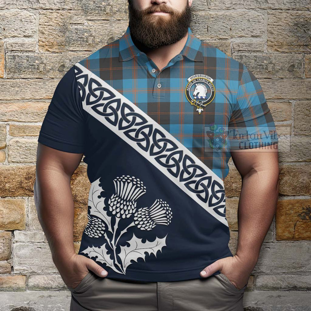 Horsburgh Tartan Polo Shirt Featuring Thistle and Scotland Map