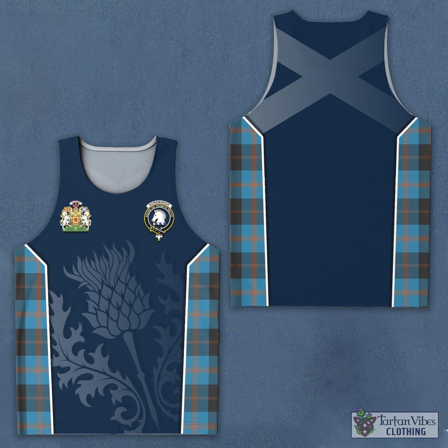 Tartan Vibes Clothing Horsburgh Tartan Men's Tanks Top with Family Crest and Scottish Thistle Vibes Sport Style