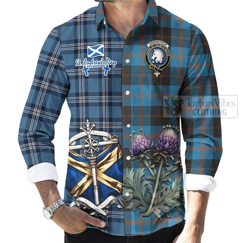 Tartan Vibes Clothing Horsburgh Tartan Long Sleeve Button Shirt Happy St. Andrew's Day Half Tartan Style