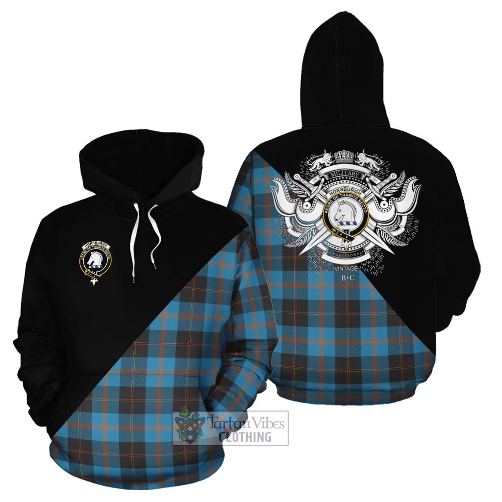 Tartan Vibes Clothing Horsburgh Tartan Cotton Hoodie with Family Crest and Military Logo Style