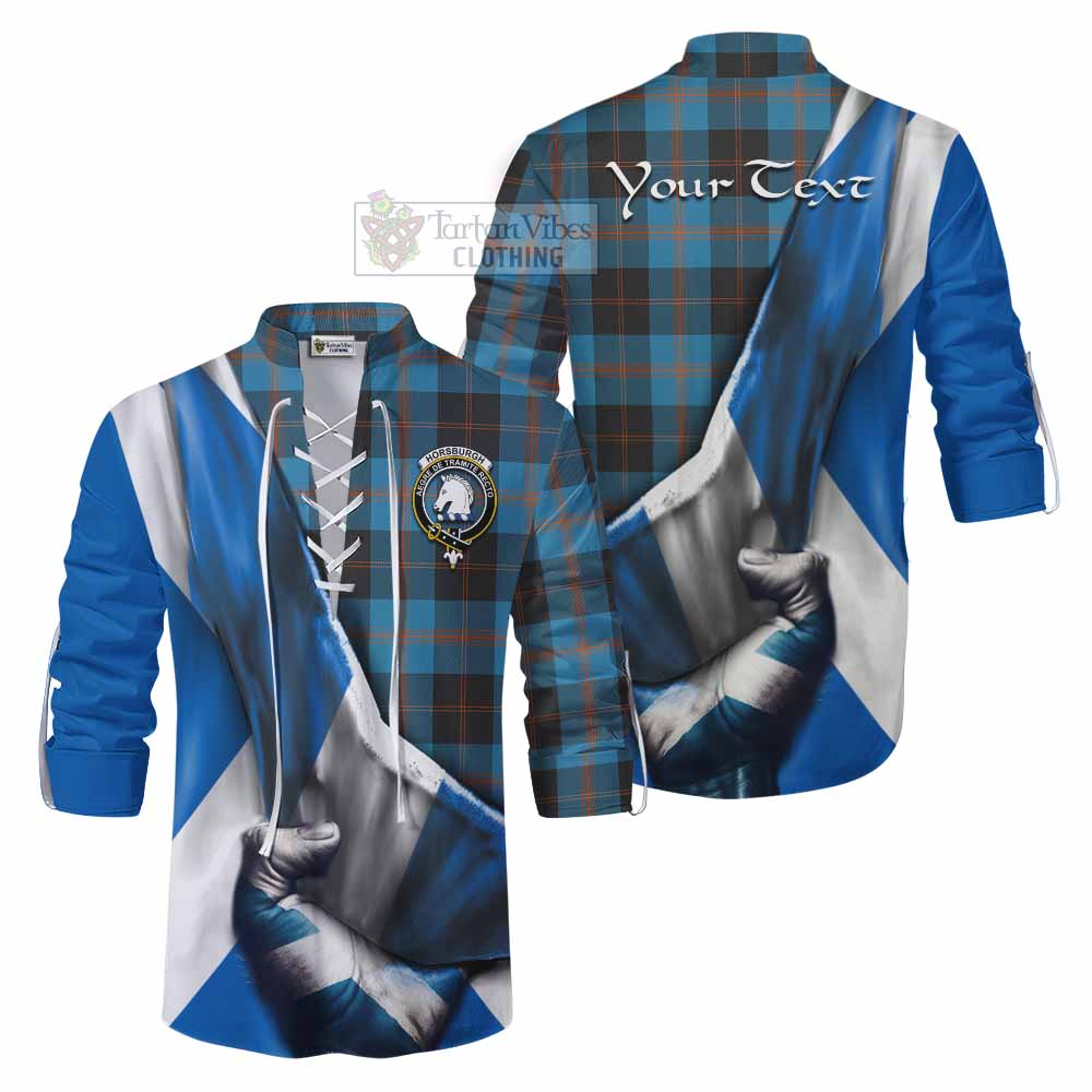 Tartan Vibes Clothing Horsburgh Tartan Ghillie Kilt Shirt with Family Crest Scotland Patriotic Style