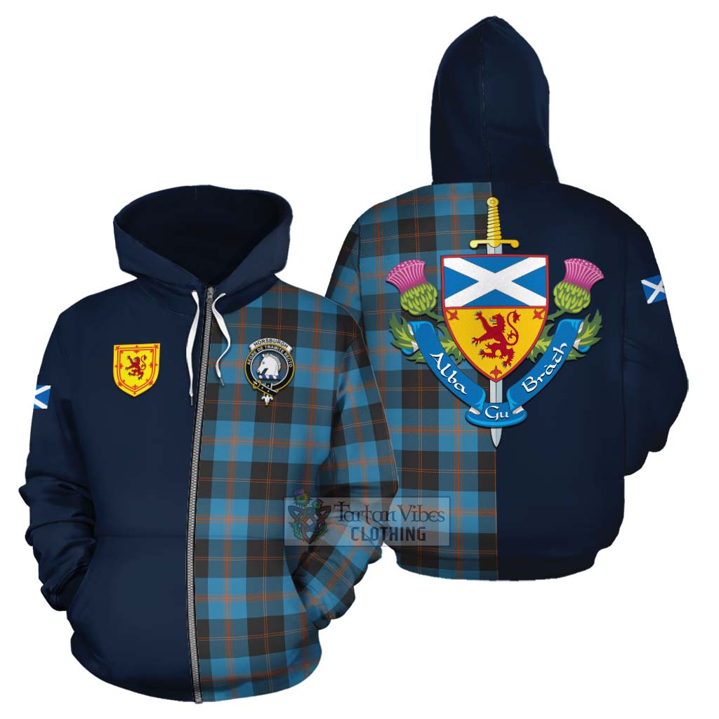 Tartan Vibes Clothing Horsburgh Tartan Cotton Hoodie Alba with Scottish Lion Royal Arm Half Style