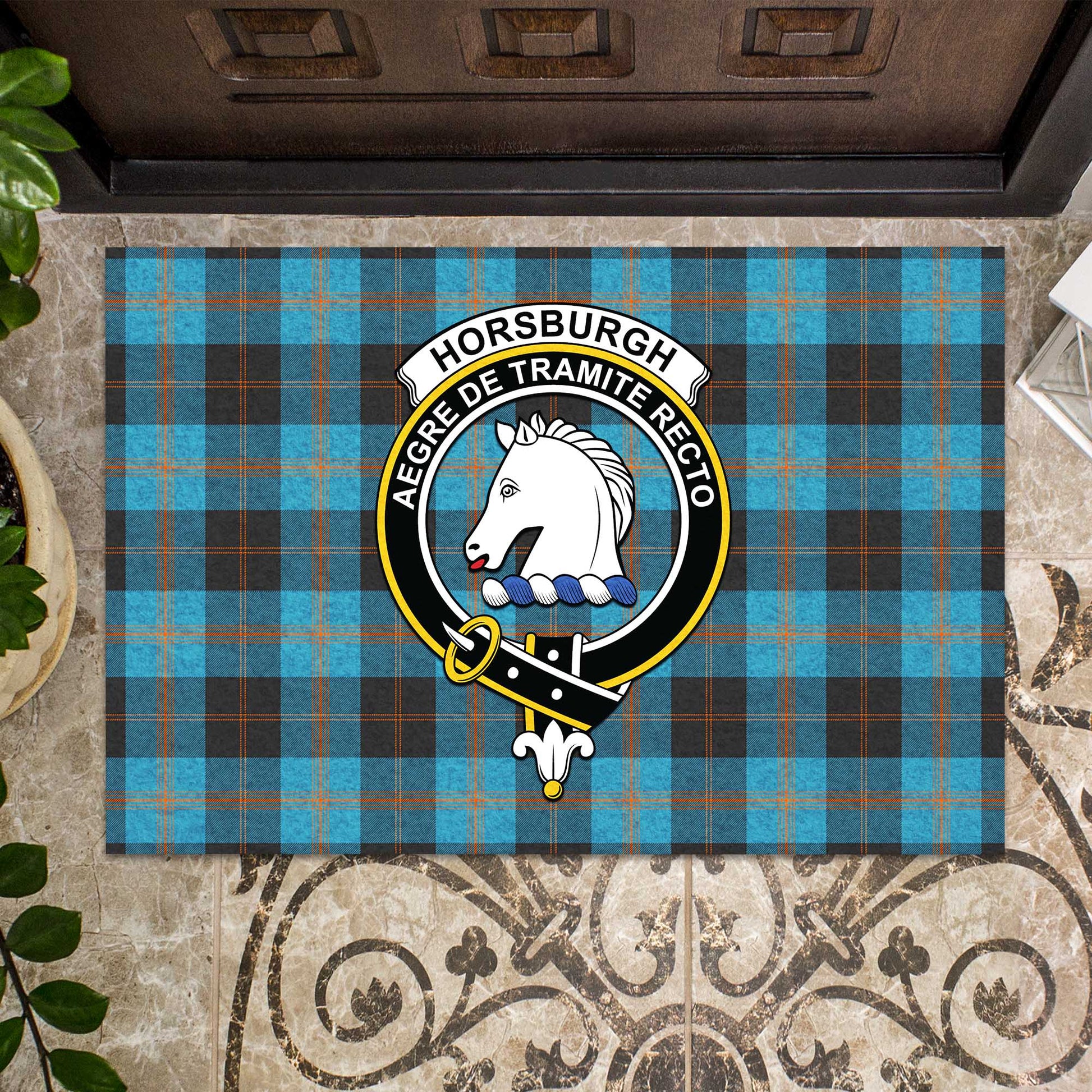 Horsburgh Tartan Door Mat with Family Crest - Tartanvibesclothing