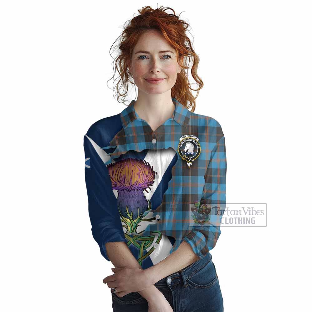 Horsburgh Tartan Family Crest Women's Casual Shirt Scottish Thistle Celtic Inspired - Tartan Vibes Clothing