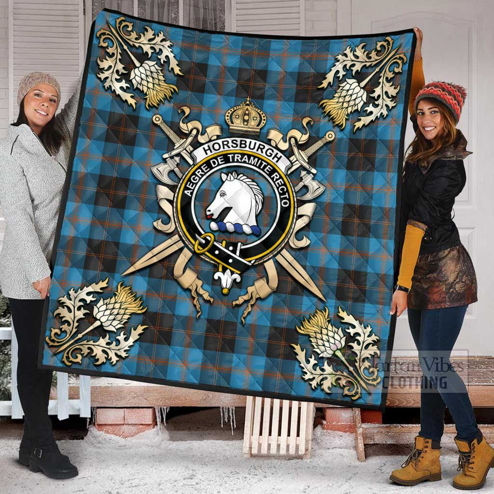 Tartan Vibes Clothing Horsburgh Tartan Quilt with Family Crest and Scottish Golden Courage Shield