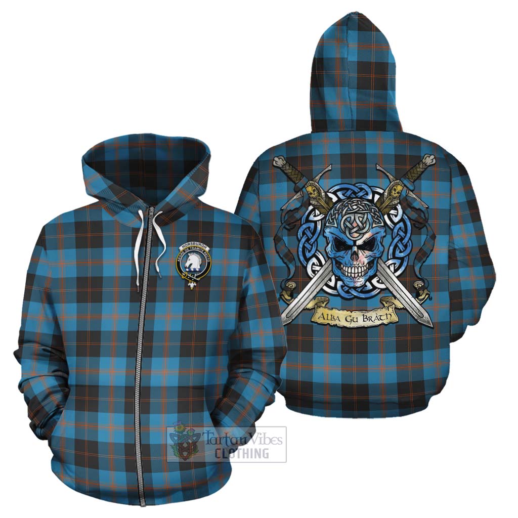 Tartan Vibes Clothing Horsburgh Tartan Cotton Hoodie with Family Crest Celtic Skull Style