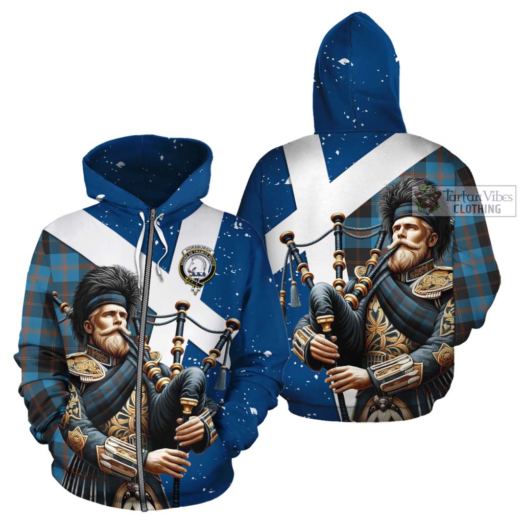 Tartan Vibes Clothing Horsburgh Tartan Cotton Hoodie with Family Crest Scottish Bagpiper Vibes