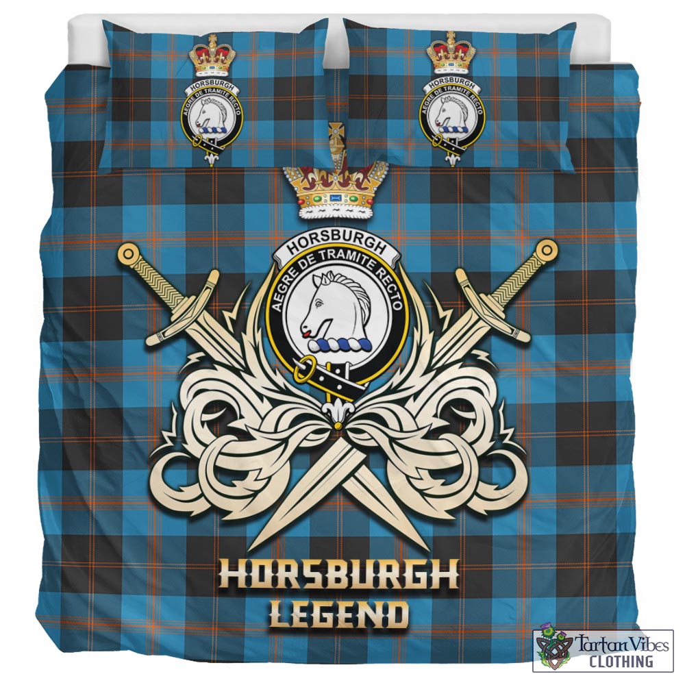 Tartan Vibes Clothing Horsburgh Tartan Bedding Set with Clan Crest and the Golden Sword of Courageous Legacy