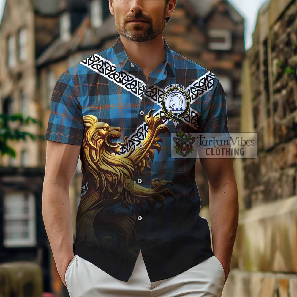 Horsburgh Crest Tartan Hawaiian Shirt with Golden Lion Emblem Celtic Style - Tartan Vibes Clothing