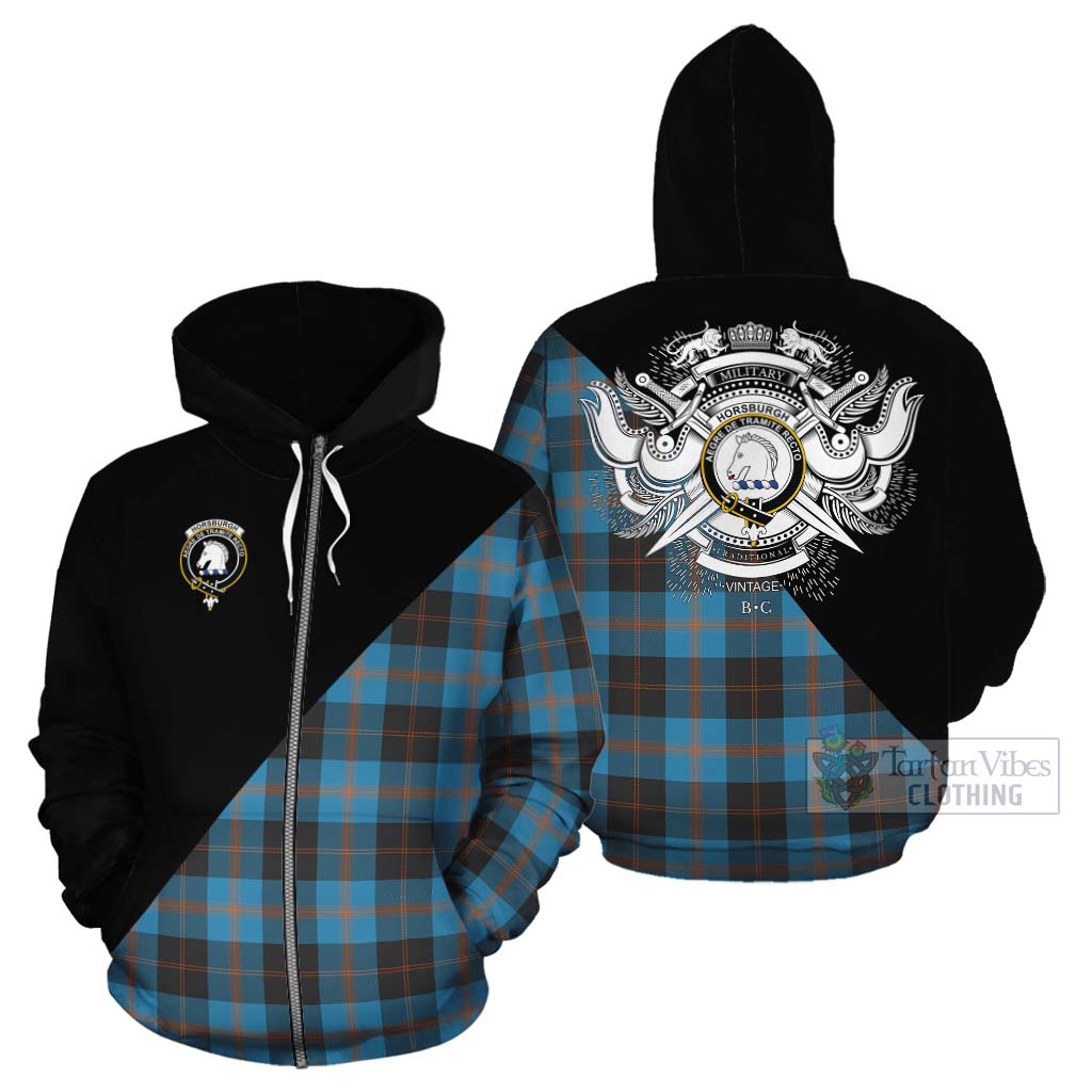 Tartan Vibes Clothing Horsburgh Tartan Cotton Hoodie with Family Crest and Military Logo Style