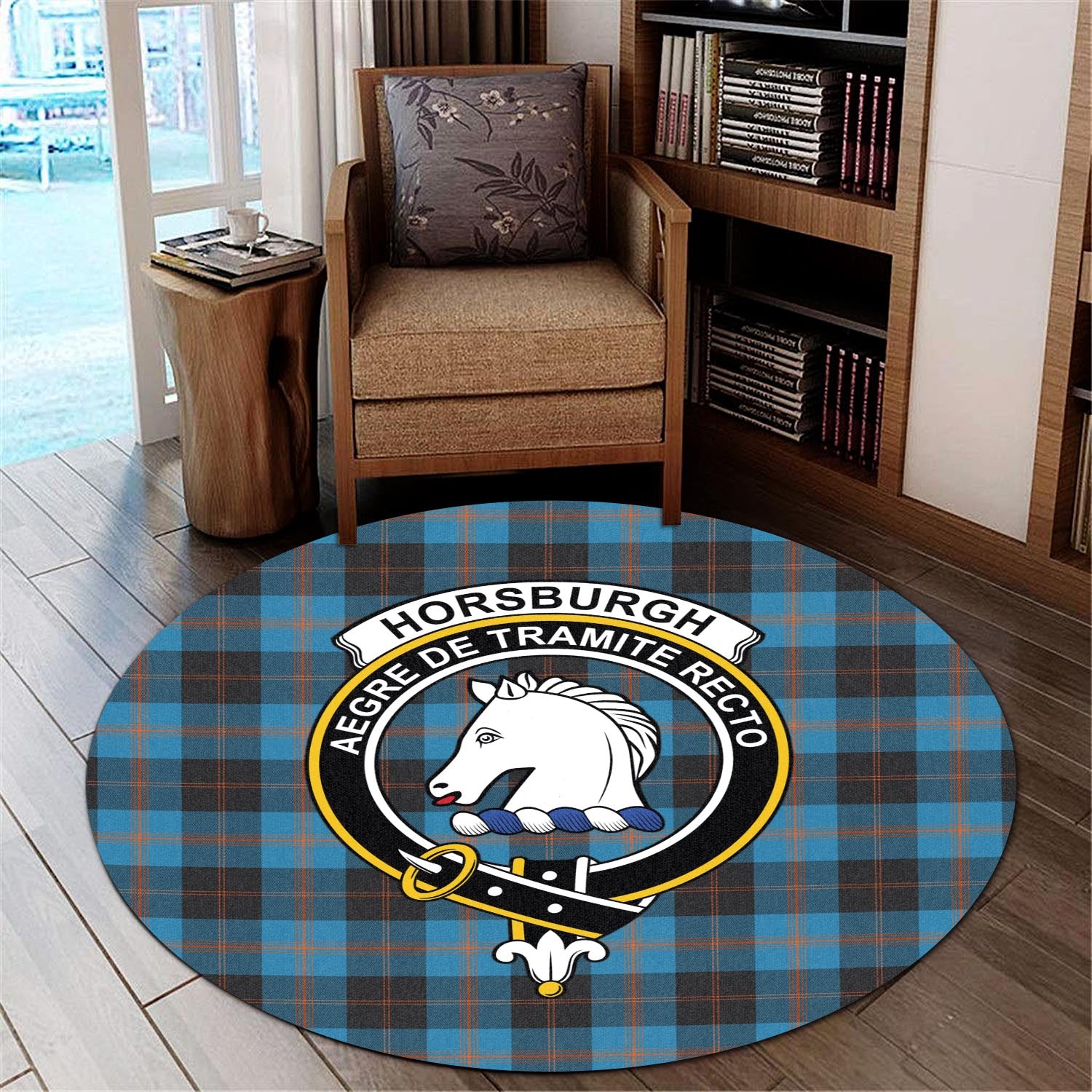 horsburgh-tartan-round-rug-with-family-crest