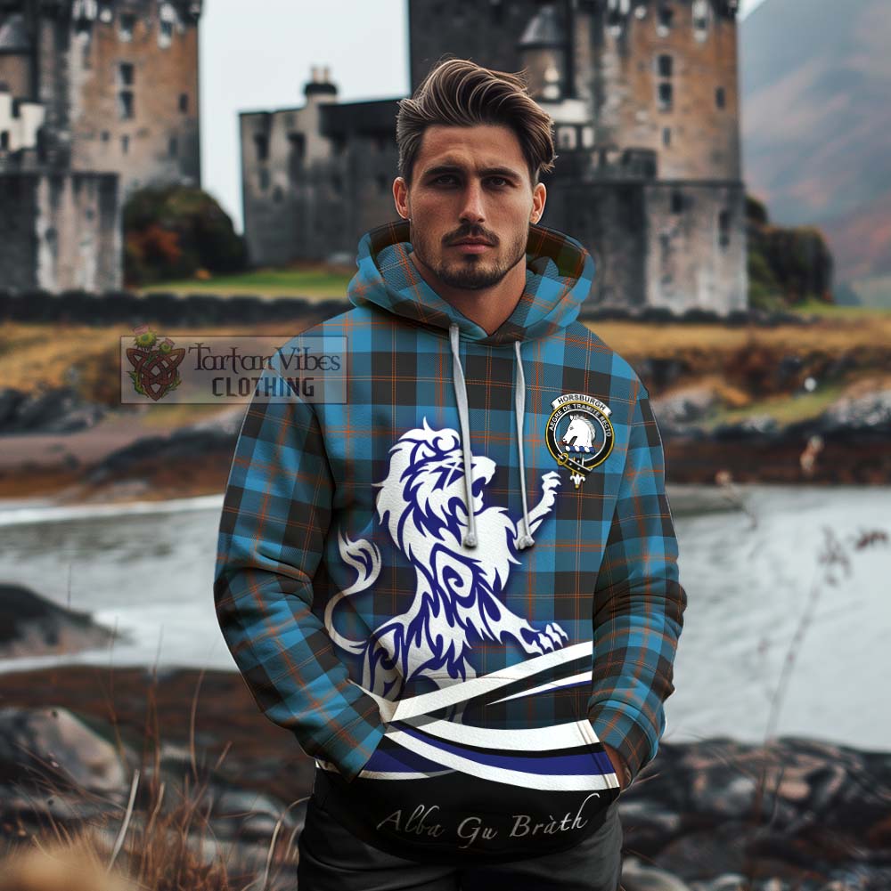 Tartan Vibes Clothing Horsburgh Tartan Cotton Hoodie with Alba Gu Brath Regal Lion Emblem