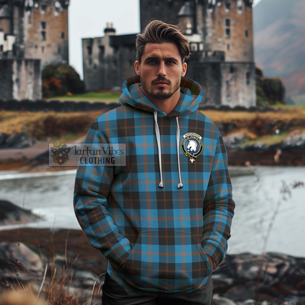 Tartan Vibes Clothing Horsburgh Tartan Cotton Hoodie with Family Crest Celtic Skull Style