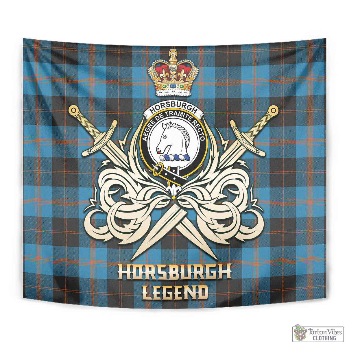 Tartan Vibes Clothing Horsburgh Tartan Tapestry with Clan Crest and the Golden Sword of Courageous Legacy