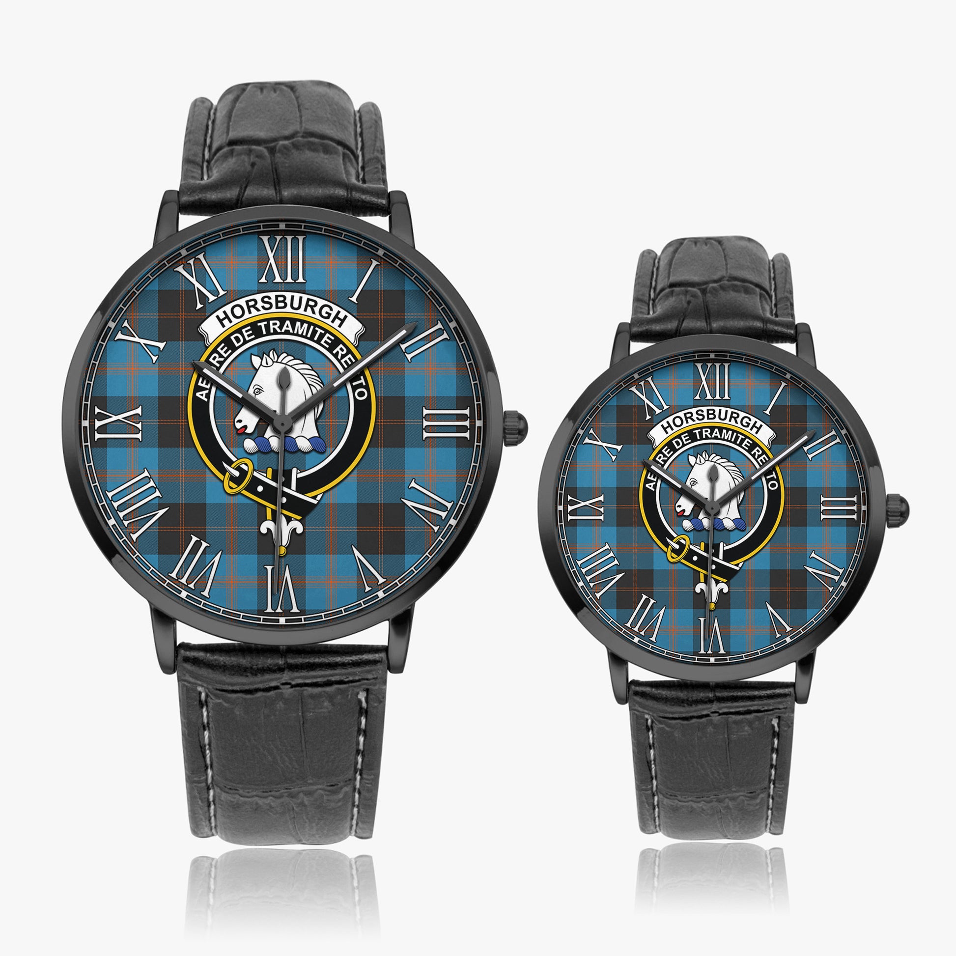 Horsburgh Tartan Family Crest Leather Strap Quartz Watch - Tartanvibesclothing