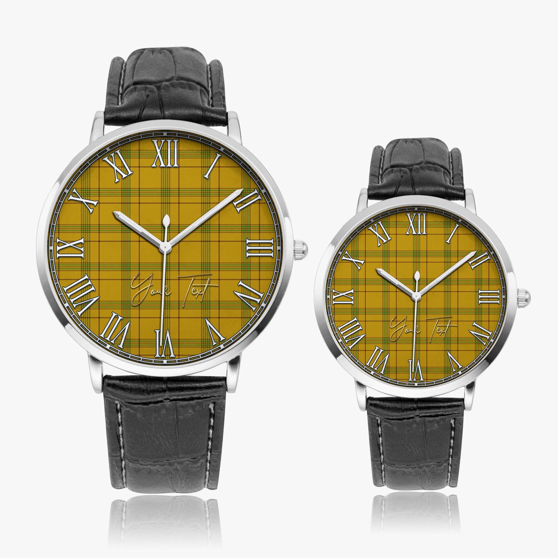 Houston Tartan Personalized Your Text Leather Trap Quartz Watch Ultra Thin Silver Case With Black Leather Strap - Tartanvibesclothing