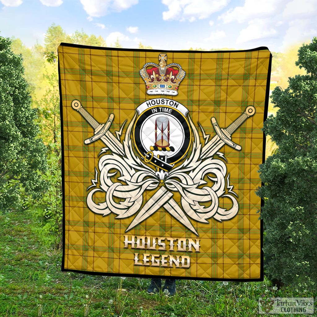 Tartan Vibes Clothing Houston Tartan Quilt with Clan Crest and the Golden Sword of Courageous Legacy