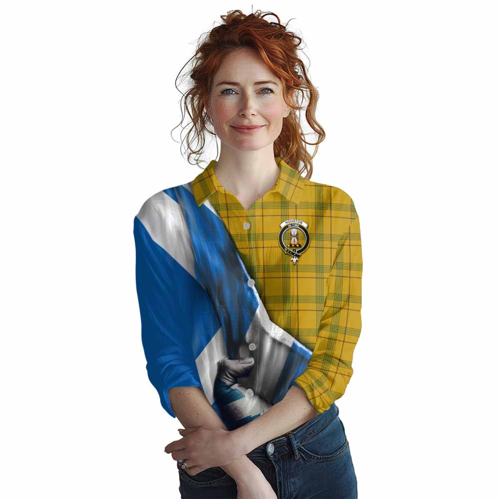 Tartan Vibes Clothing Houston Tartan Women's Casual Shirt with Family Crest Scotland Patriotic Style