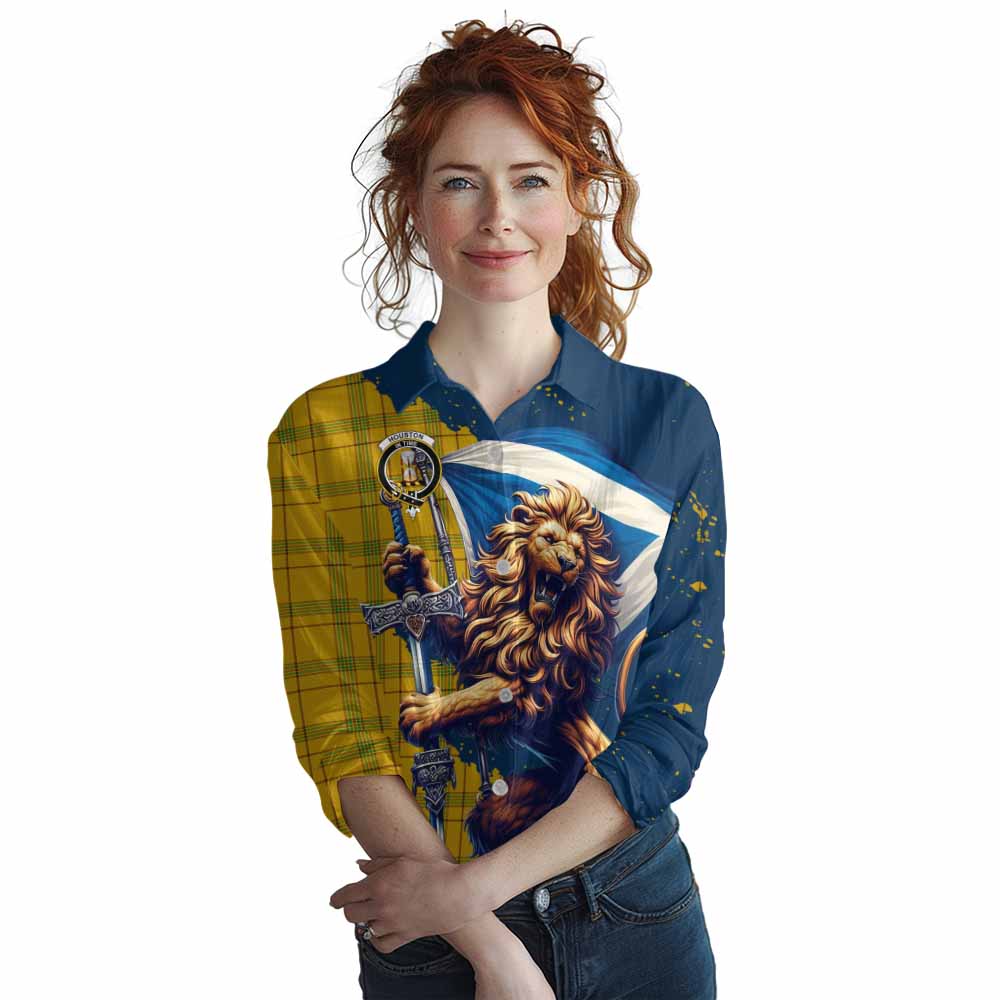 Tartan Vibes Clothing Houston Tartan Family Crest Women's Casual Shirt with Scottish Majestic Lion