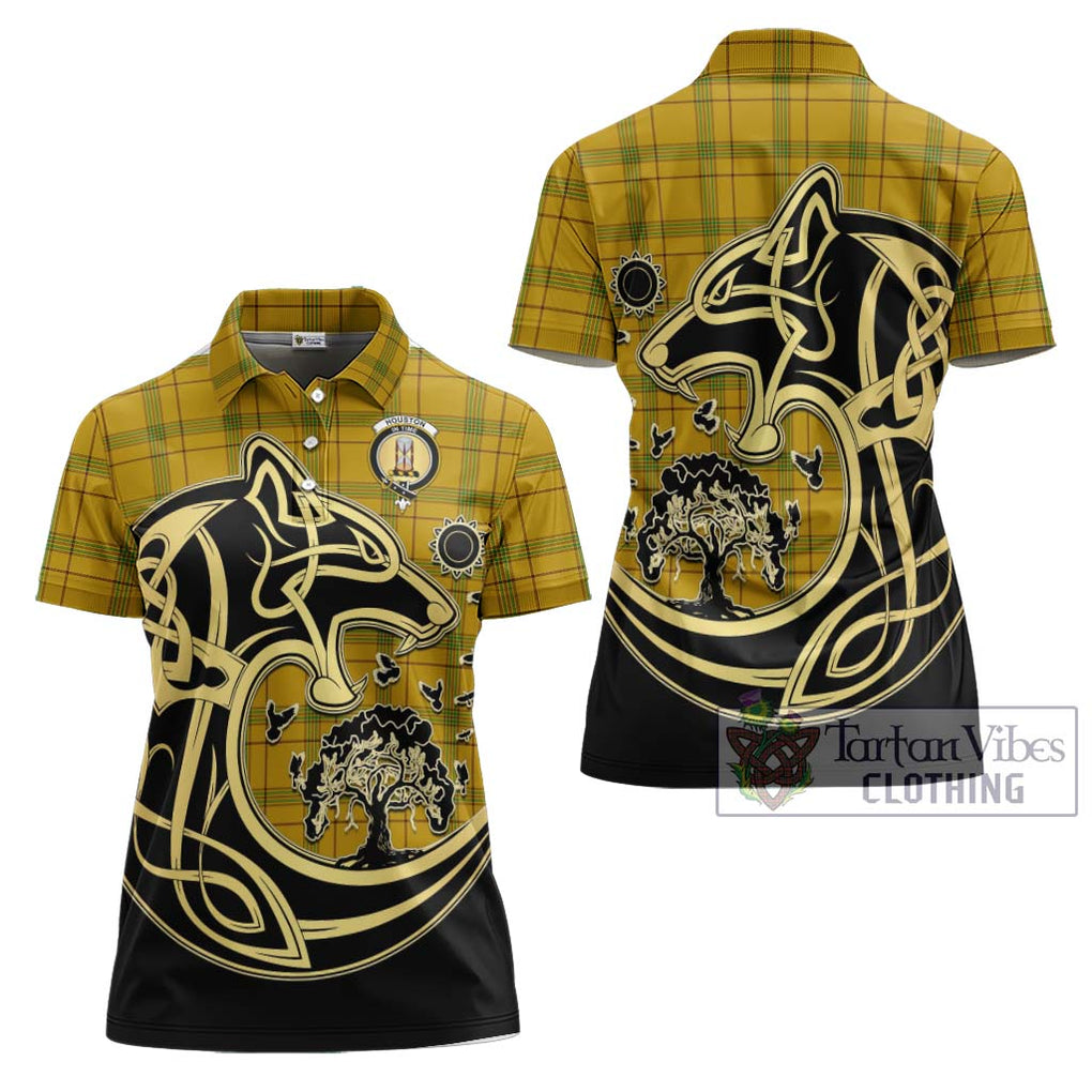 Houston Tartan Women's Polo Shirt with Family Crest Celtic Wolf Style Women - Tartanvibesclothing Shop