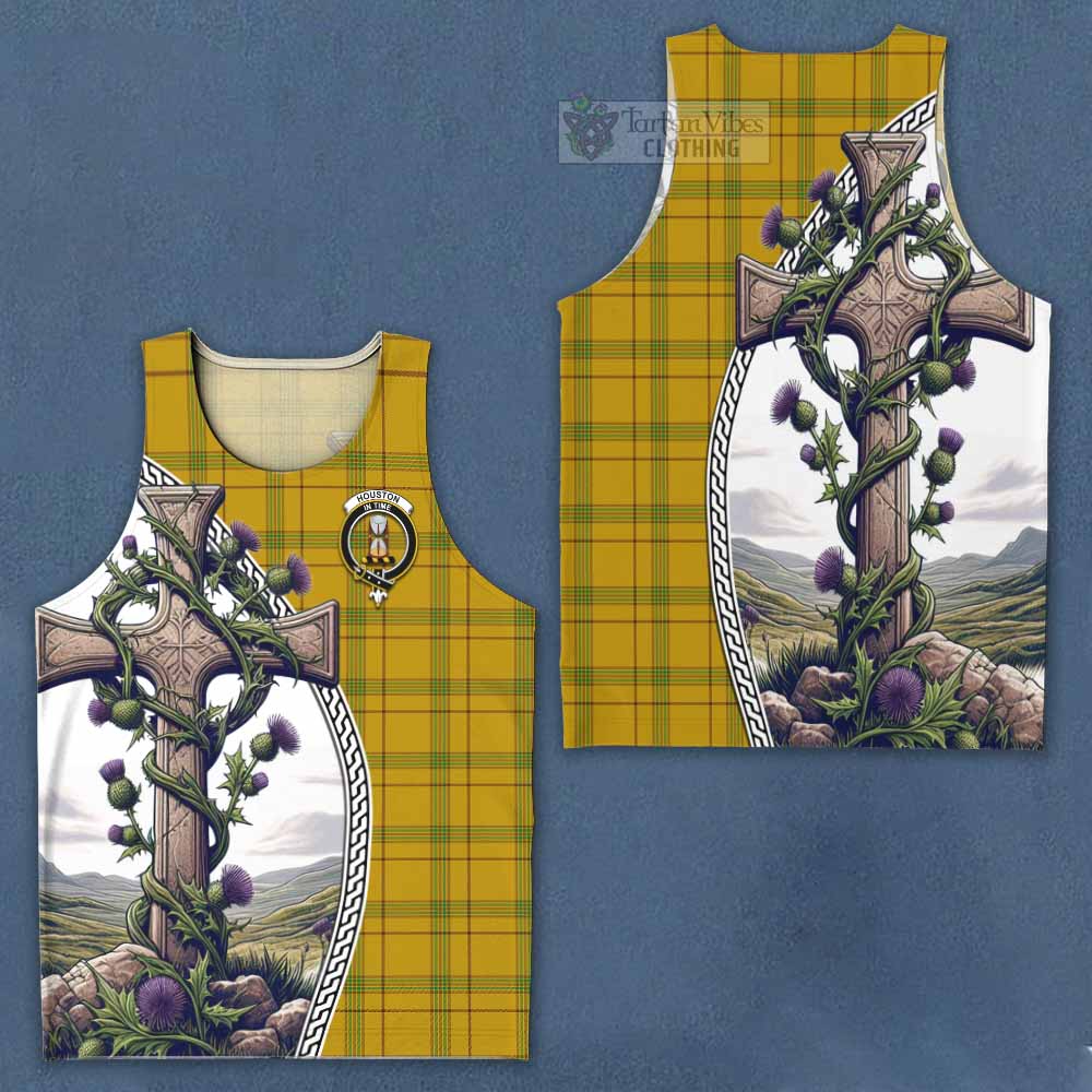 Tartan Vibes Clothing Houston Tartan Men's Tank Top with Family Crest and St. Andrew's Cross Accented by Thistle Vines