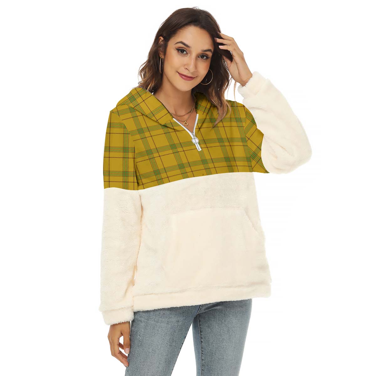 Houston Tartan Women's Borg Fleece Hoodie With Half Zip Female - Tartan Vibes Clothing