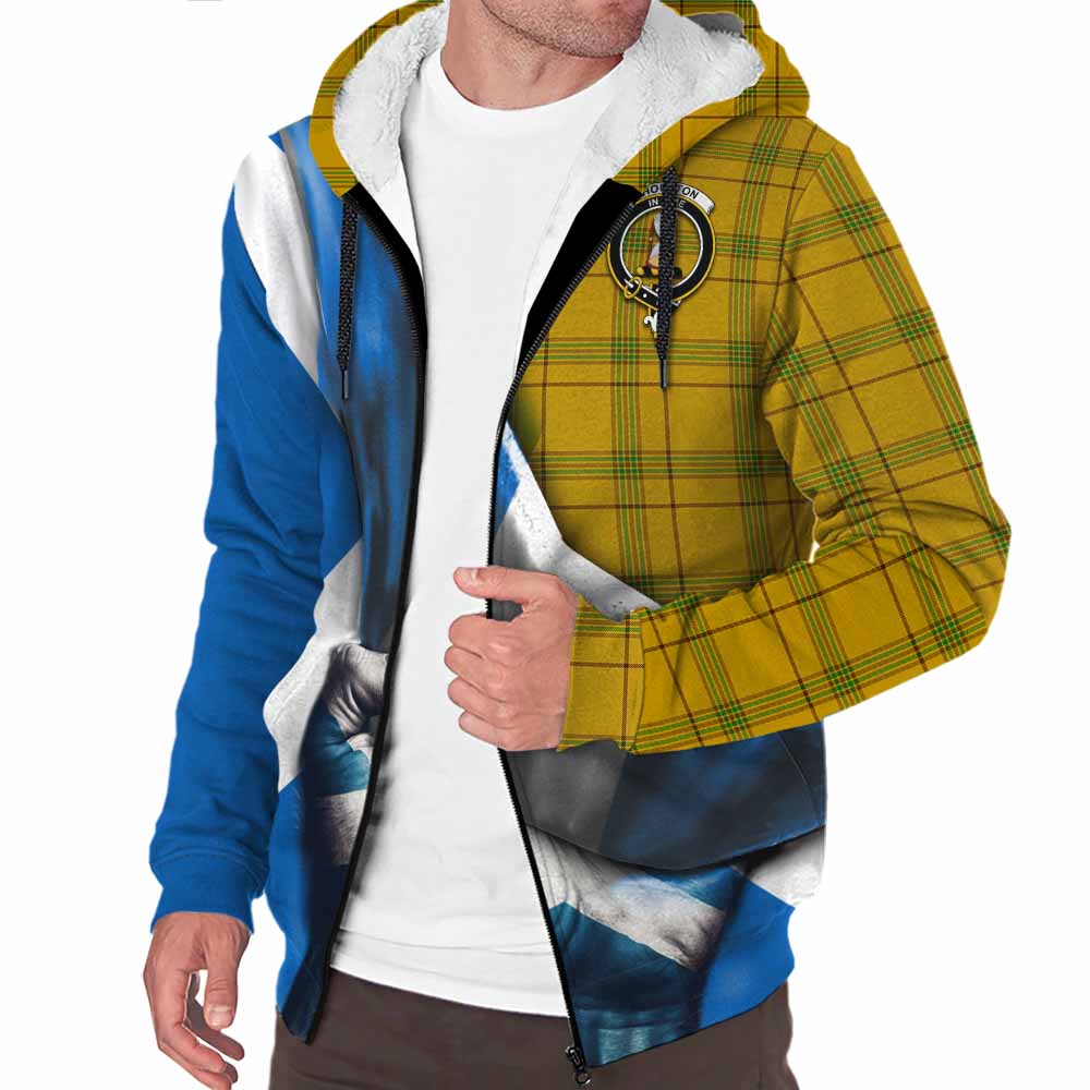 Tartan Vibes Clothing Houston Tartan Sherpa Hoodie with Family Crest Scotland Patriotic Style