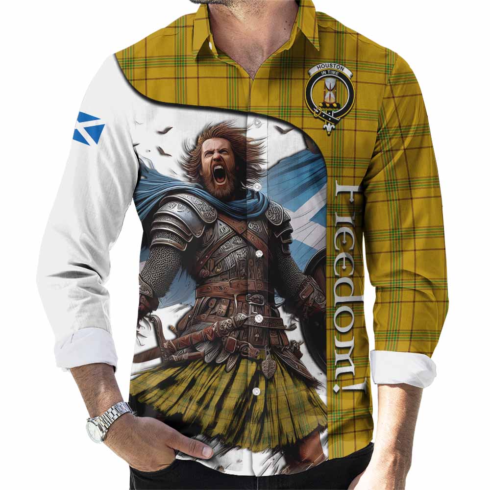 Tartan Vibes Clothing Houston Crest Tartan Long Sleeve Button Shirt Inspired by the Freedom of Scottish Warrior