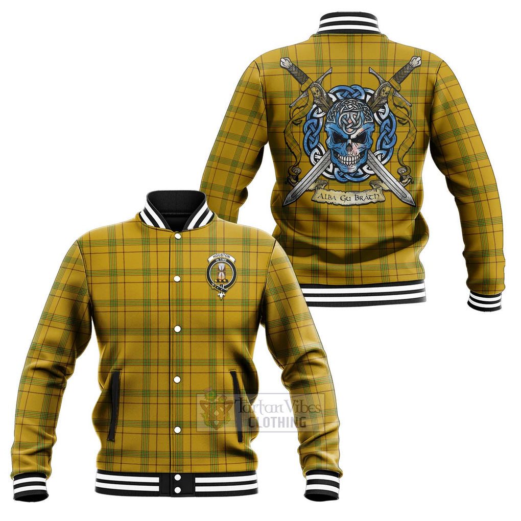 Tartan Vibes Clothing Houston Tartan Baseball Jacket with Family Crest Celtic Skull Style