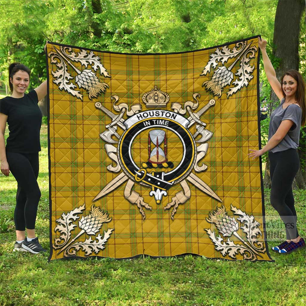 Tartan Vibes Clothing Houston Tartan Quilt with Family Crest and Scottish Golden Courage Shield