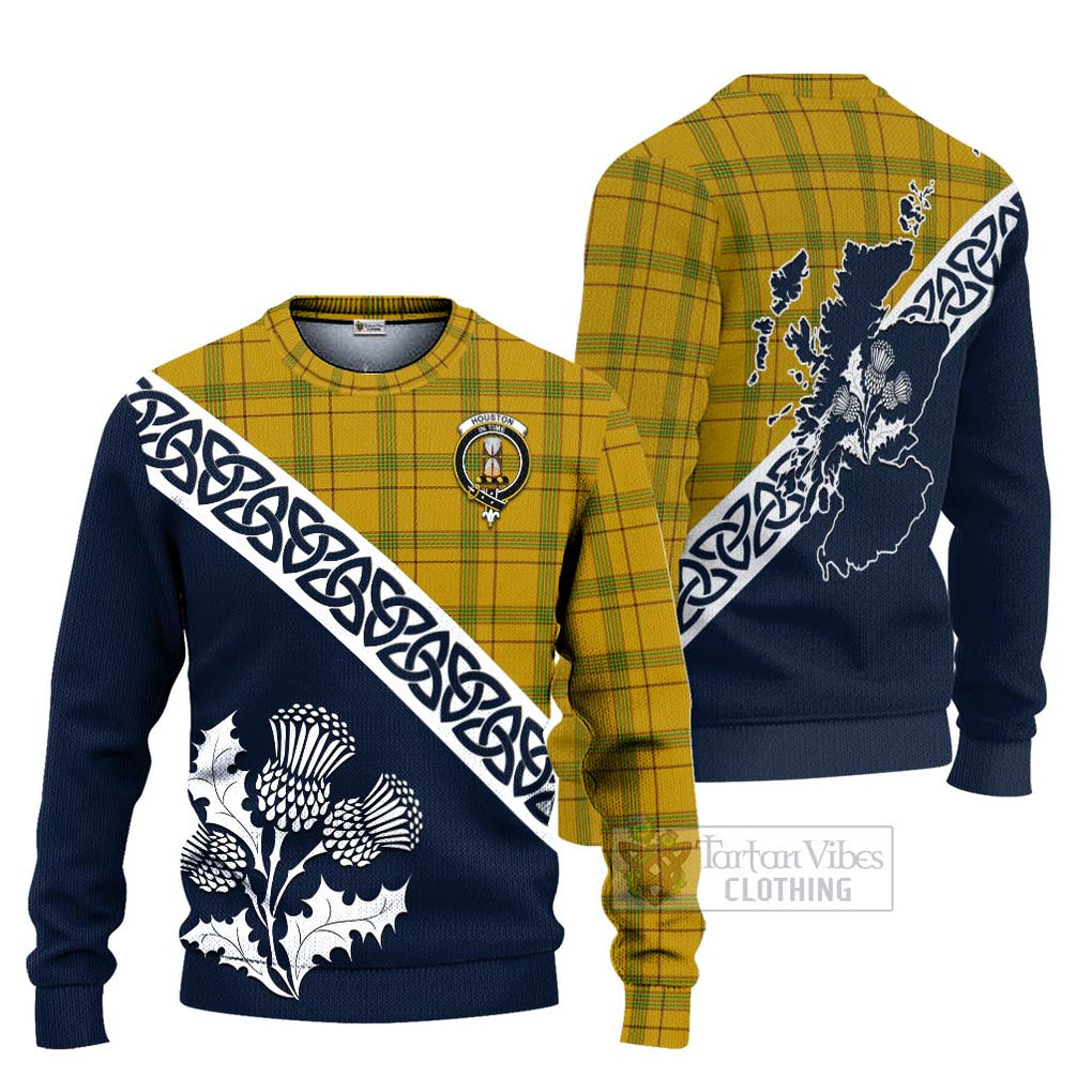 Tartan Vibes Clothing Houston Tartan Knitted Sweater Featuring Thistle and Scotland Map