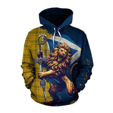 Houston Tartan Family Crest Cotton Hoodie with Scottish Majestic Lion