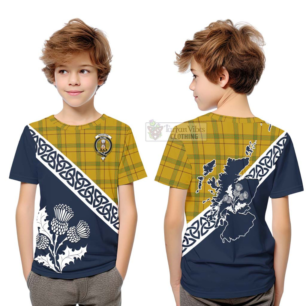 Tartan Vibes Clothing Houston Tartan Kid T-Shirt Featuring Thistle and Scotland Map