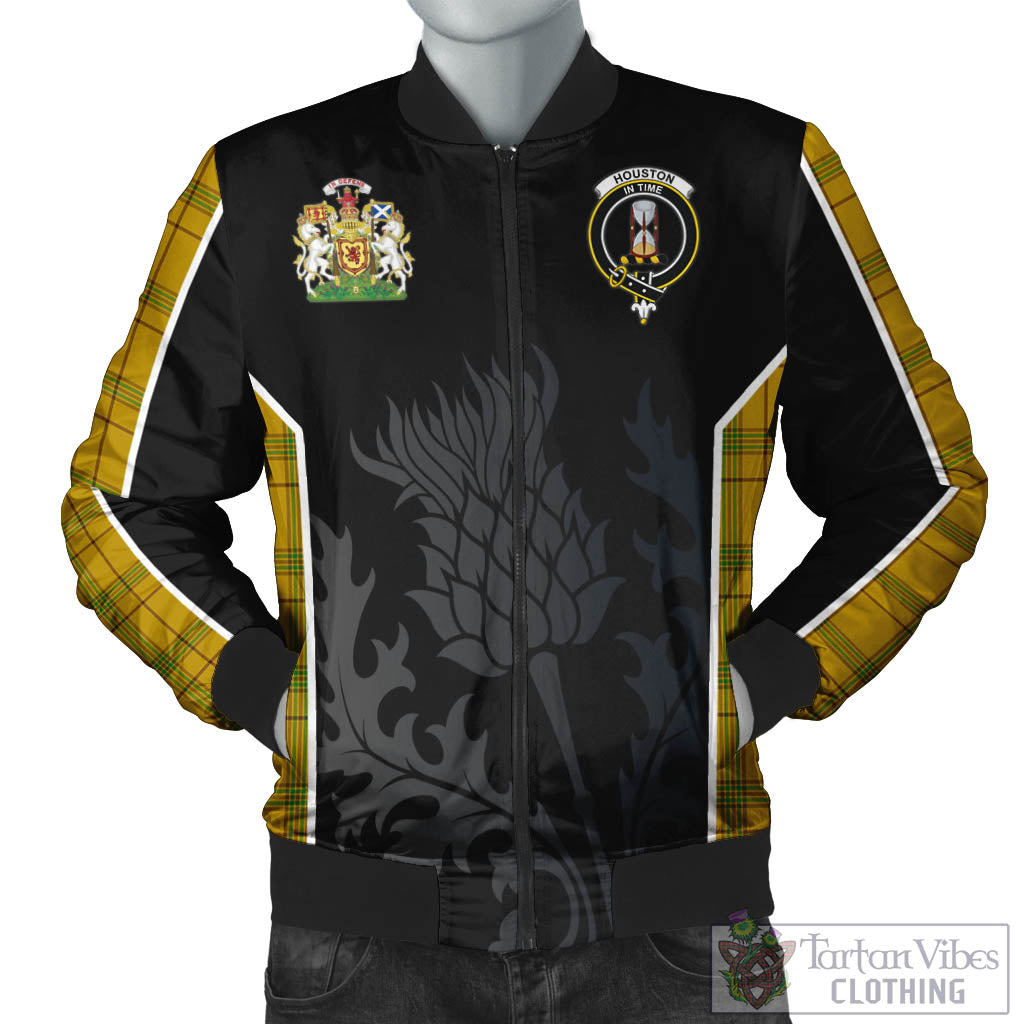 Tartan Vibes Clothing Houston Tartan Bomber Jacket with Family Crest and Scottish Thistle Vibes Sport Style