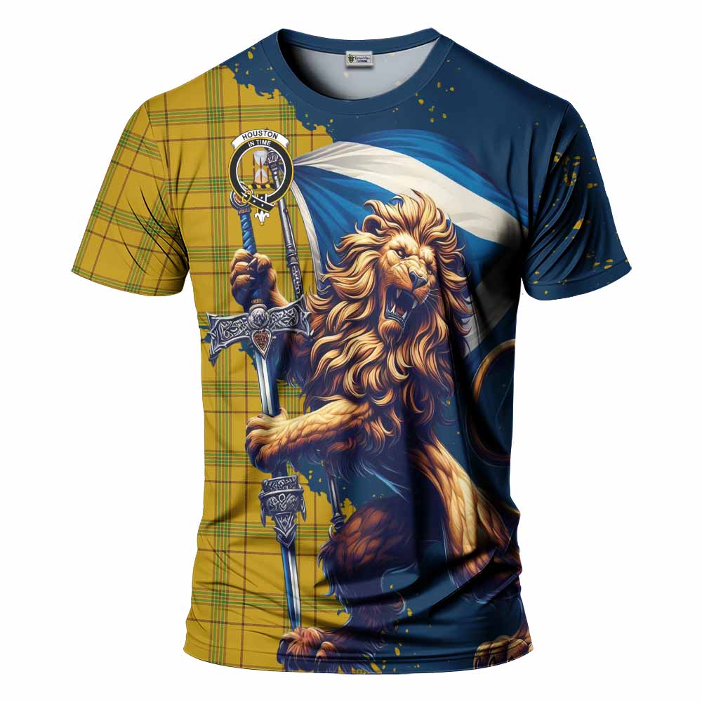 Tartan Vibes Clothing Houston Tartan Family Crest T-Shirt with Scottish Majestic Lion