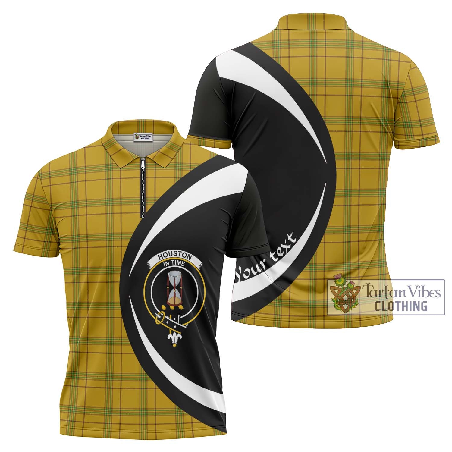 Tartan Vibes Clothing Houston Tartan Zipper Polo Shirt with Family Crest Circle Style