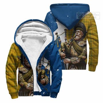 Houston Tartan Sherpa Hoodie with Family Crest Scottish Bagpiper Vibes