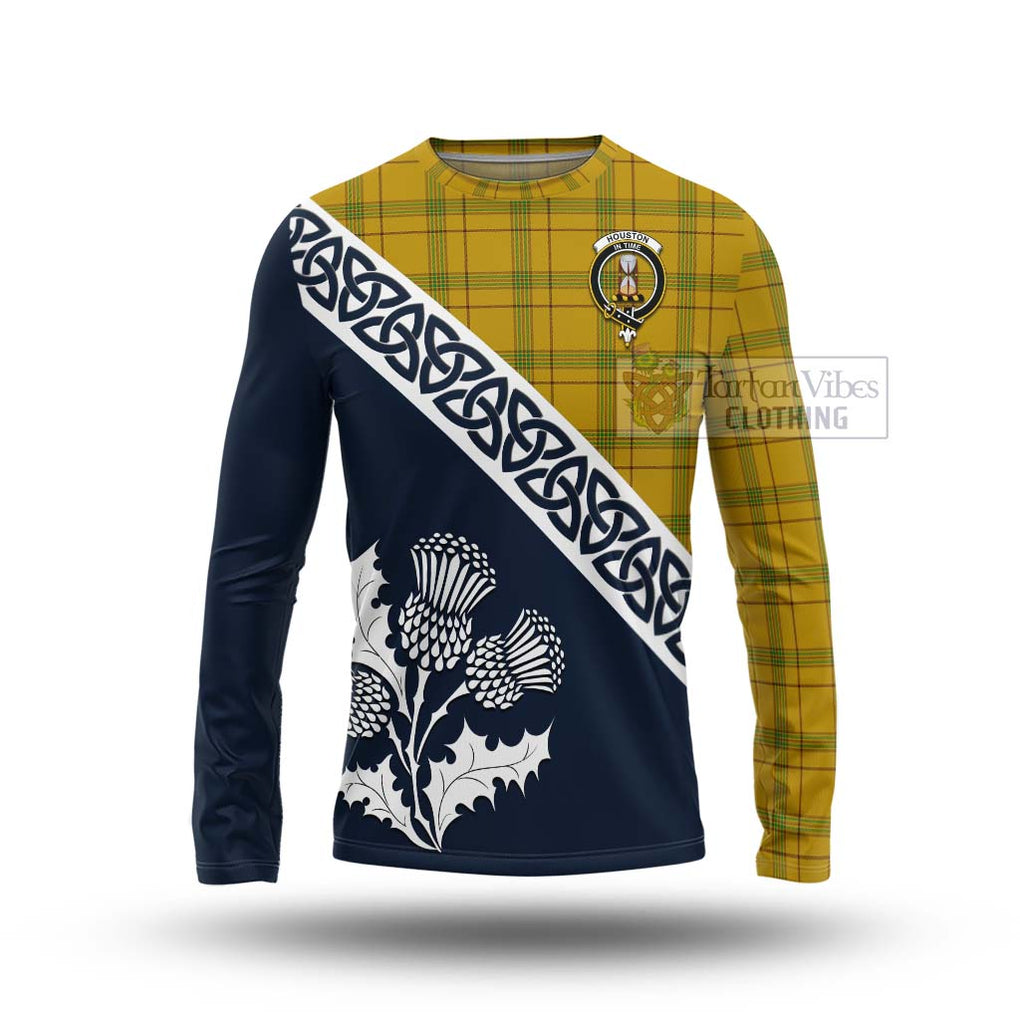 Tartan Vibes Clothing Houston Tartan Long Sleeve T-Shirt Featuring Thistle and Scotland Map