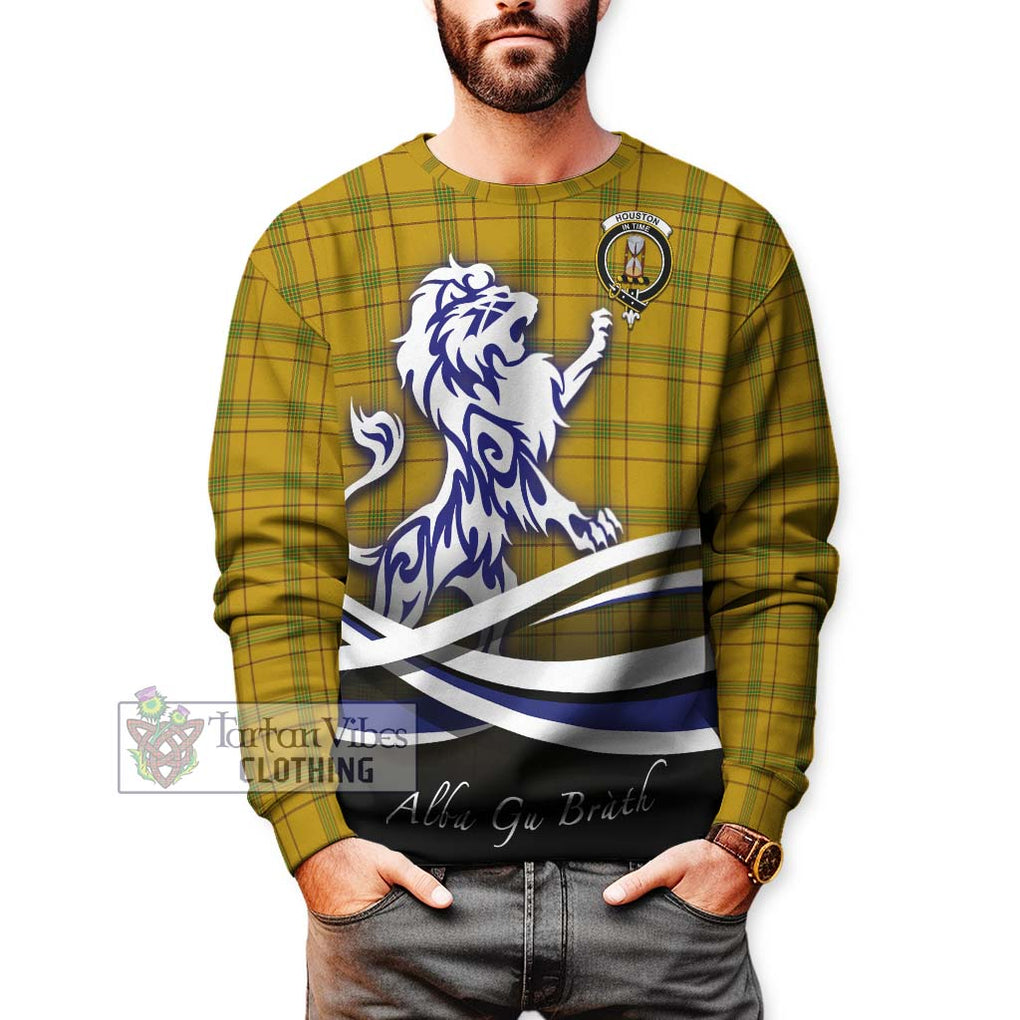 Houston Tartan Sweatshirt with Alba Gu Brath Regal Lion Emblem Unisex - Tartanvibesclothing Shop